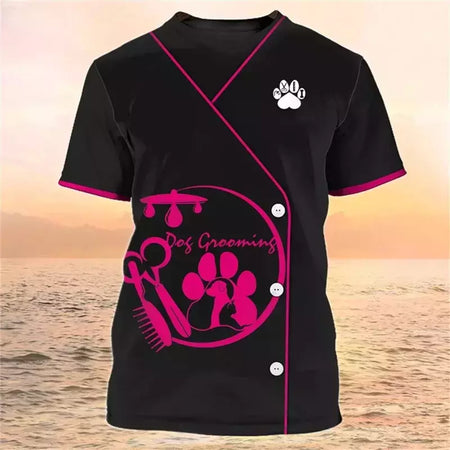 Dog Groomer's T-shirts para homens e mulheres, Pet Grooming Uniformes, Tops roupas, canino, veterinário, cabeleireiros, trabalho canino, 2024