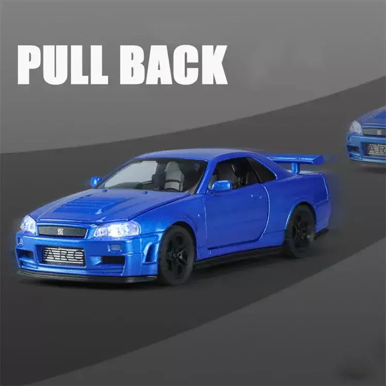 1:32 gtr r34 skyline simulação de liga rápida modelo de carro diecasts & veículos de brinquedo e carros furiosos decoração brinquedos para crianças menino
