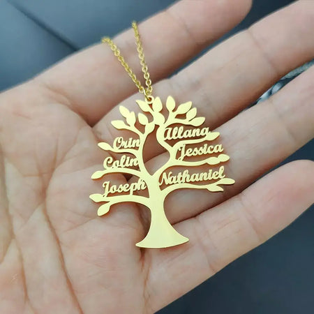 Colar personalizado com nome da árvore da vida, mãe, crianças, nomes de membros da família, pingente de aço inoxidável dourado, gargantilha, joias, presentes