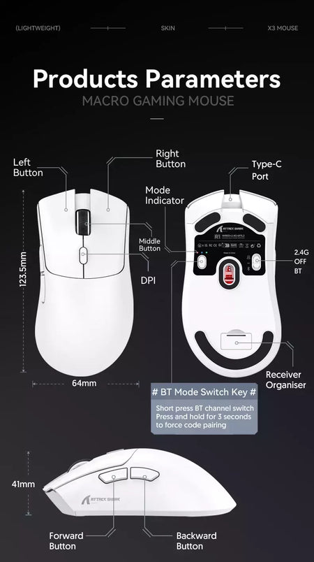 Mouse sem fio Bluetooth Gaming, Pixel Art, R1 Superlight, 2.4G, Sensor ajustável, 6 DPI ajustável para Office Game
