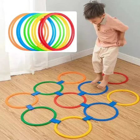 Brinquedos esportivos engraçados para treinamento físico infantil, treliça jump ring set, jogo ao ar livre, 10 aros, 10 conectores para brincar no parque, meninos e meninas, novo