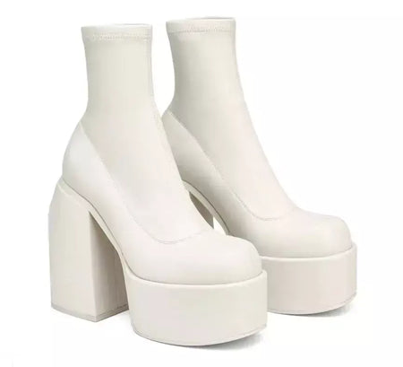 Mulheres nova moda botas curtas mulheres sexy bota de couro dedo do pé quadrado casual zíper salto alto casual sola grossa sapatos femininos zapatos