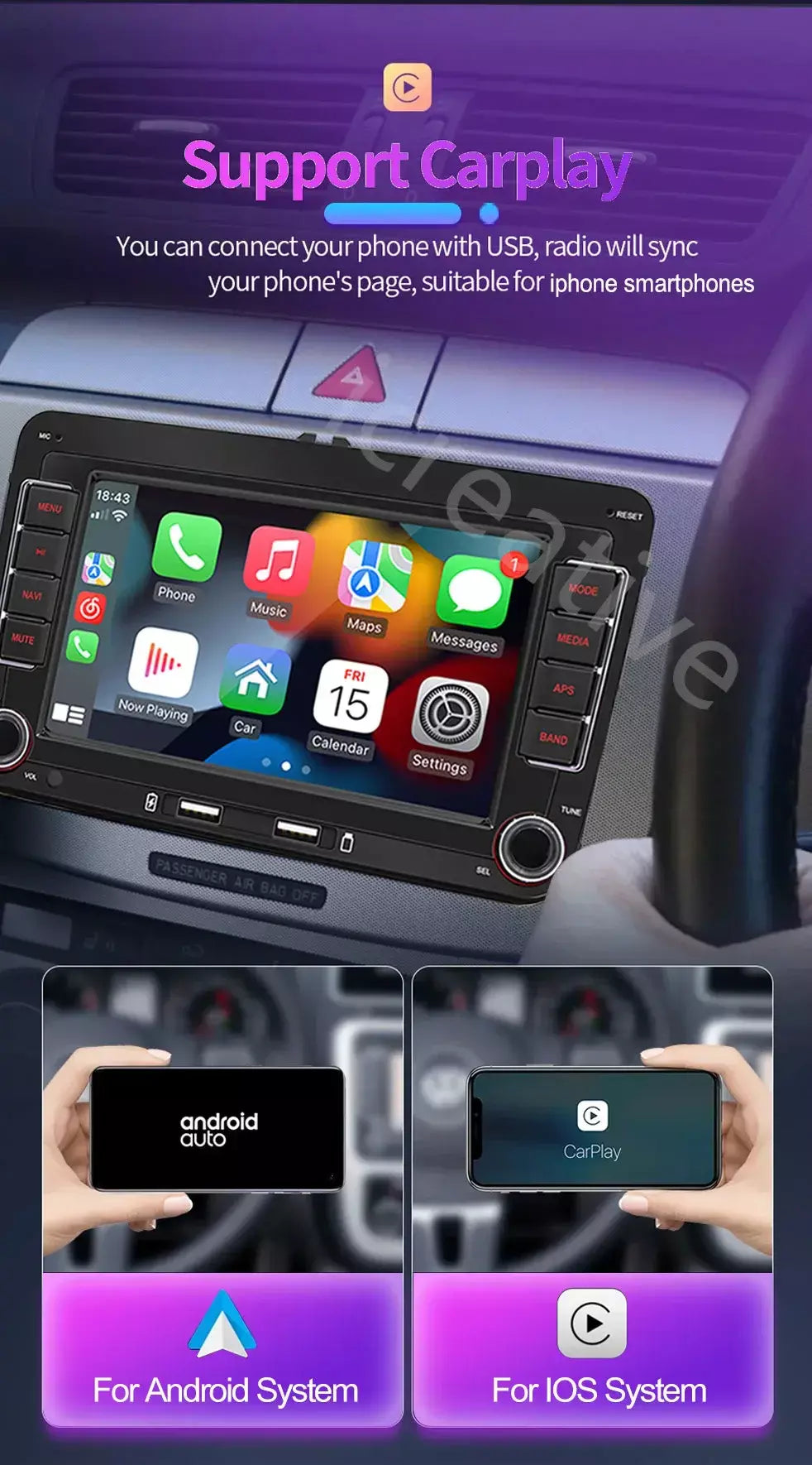 2din rádio do carro android para volkswagen golf 5 6 polo passat b6 b7 cc skoda jetta universal multimídia carplay wifi navegação gps