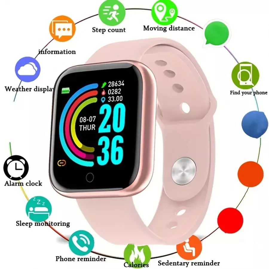 Relógio masculino eletrônico pulseira de fitness smartwatch relógio inteligente y68 d20 monitor sono presente para ios android smartphones despertador