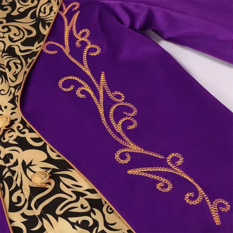 Outono novo roxo masculino luxo jacquard smoking, retalhos impresso casacos, tamanho europeu preto masculino mardi gras vestido longo jaqueta.