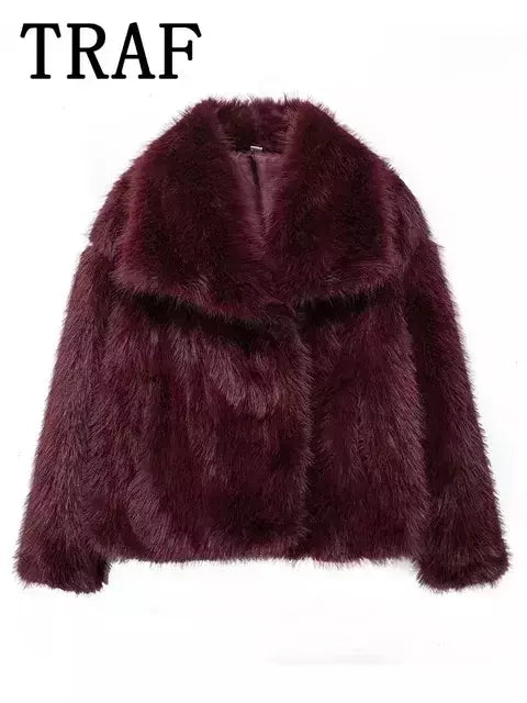 TRAF-Jaqueta feminina de tecido de lantejoulas de metal, casaco solto, gola alta, manga comprida, outerwear feminino chique, outono, inverno, 2023