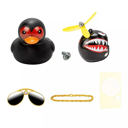 Borracha vento quebrado pato brinquedo motocicleta carro ornamentos pato amarelo painel do carro decoração com óculos legais hélice helmet2025