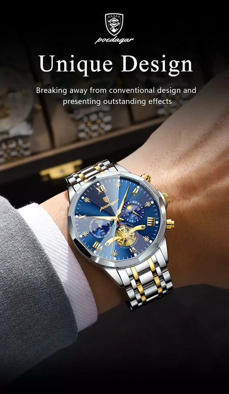 Poedagar luxo relógio masculino topo original à prova dwaterproof água luminosa cronógrafo homem relógio de pulso aço inoxidável quartzo relógios masculinos reloj