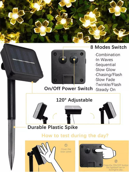 Led solar luzes da corda flor de cerejeira guirlanda luzes ao ar livre solar jardim pátio decoração luzes natal festa de casamento decoração