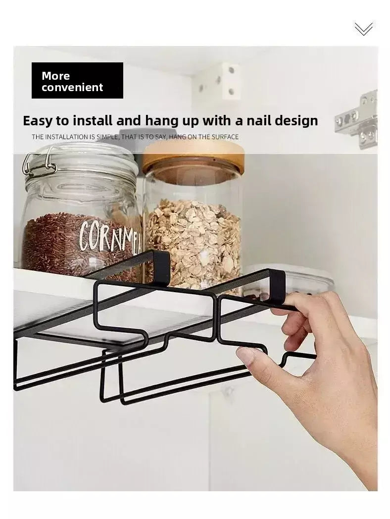 Suporte de vidro de vinho de metal sem perfuração - Rack de taças para armazenamento sob o armário Organização de cozinha Suprimentos de armazenamento de cozinha/bar
