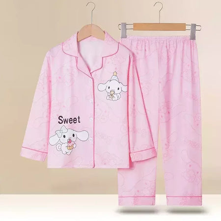 Sanrio Cinnamon Kuromi Pijama infantil, pijama solto, cardigã casual, manga longa, minha melodia, roupas de anime kawaii, gola aleta