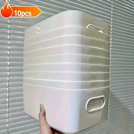 Conjunto de caixa de armazenamento empilhável de 5 peças, recipientes organizadores de plástico retangulares, duráveis, reutilizáveis, para cozinha, banheiro, itens essenciais para dormitório
