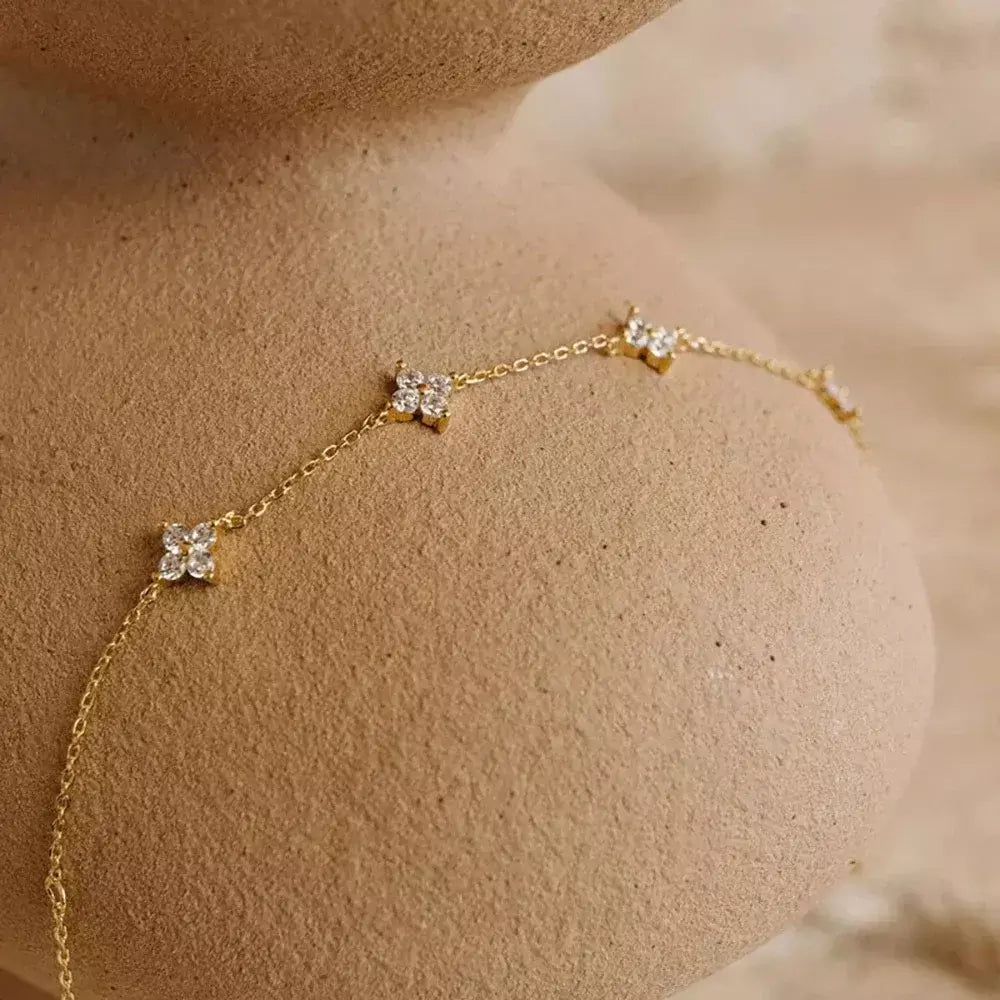 Novo aço inoxidável zircão colares para mulheres 18k banhado a ouro quatro folhas grama colar corrente colar de luxo jóias presente