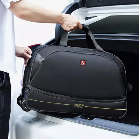 OIWAS-mochila masculina com carrinho, mala de rolamento dobrável, repelente de água, bagagem de mão com rodas, bolsa de mão, pacote de expansão de 56 litros