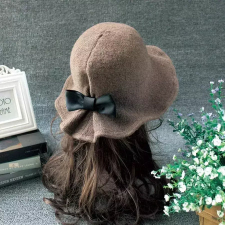 Chapéu de lã de bowknot vintage feminino, Fedoras para senhoras, cúpula de feltro para casamento Igreja Jazz, boné feminino elegante, outono e inverno