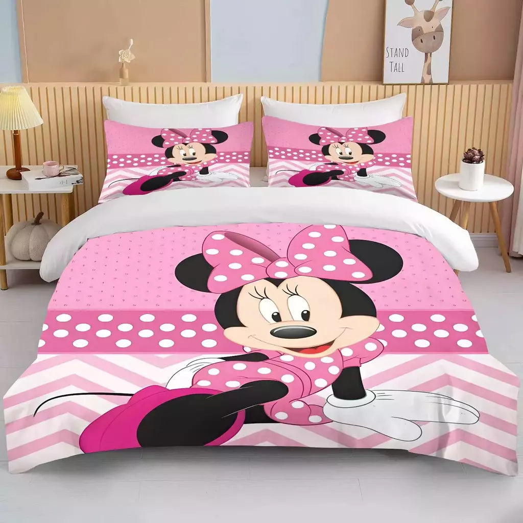 Disney-Minnie Mouse Impresso Conjunto de Cama para Crianças e Adultos, Capa de Edredão, Consolador, Fronha, Rosa, Rei, Amor, Desenhos Animados, Meninos, Meninas, Adultos, Presente