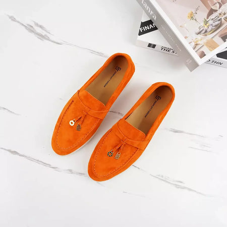 Sapatos de mula de camurça antiderrapante para mulheres, sapatos para dirigir, pingente de metal, marca de luxo, moda casual confortável, Le Fu