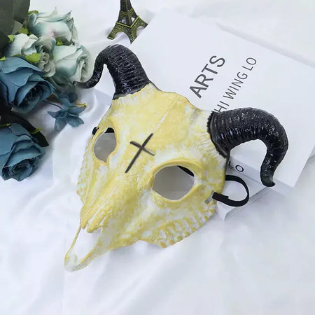 Máscara de terror de Halloween, máscara facial completa, festa de drama, adereços de cosplay, máscara de animal de cabra de plástico, máscara de demônio, fantasia de cabra de terror ele