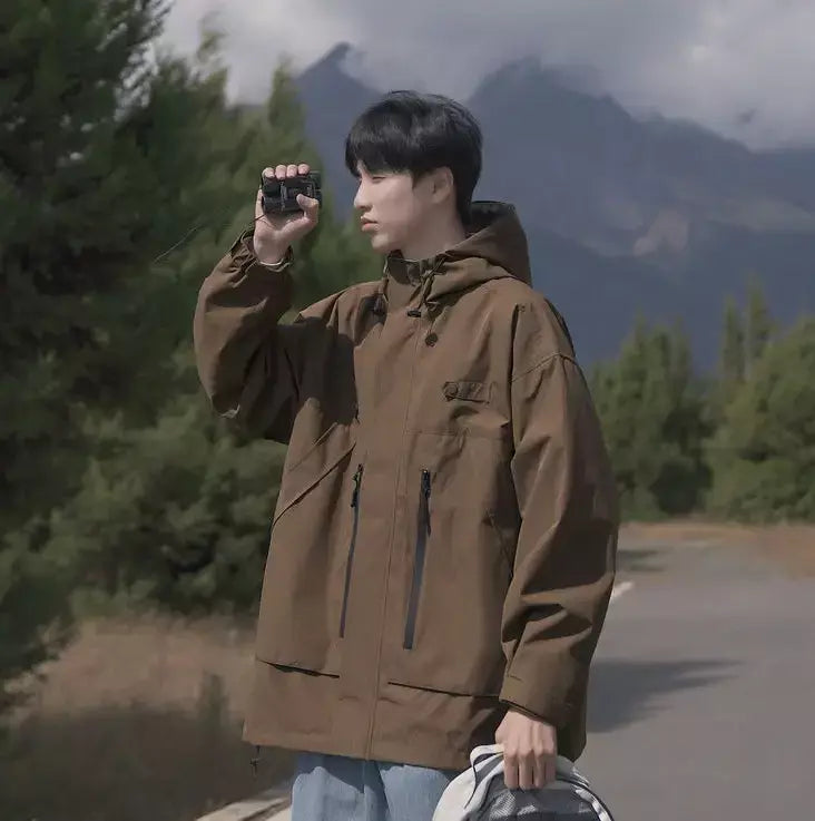 Jaqueta masculina vintage à prova de vento, jaqueta ao ar livre estilo montanha americana funcional casaco de trabalho primavera japão retrô streetwear