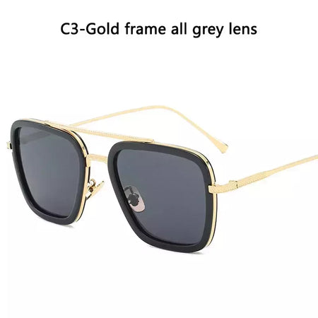Tony Stark óculos de sol para homens e mulheres, óculos quadrados, armação de metal, Trendy Shades, Steam Punk, moda unissex