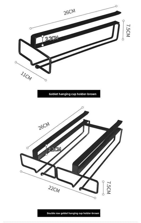Suporte de vidro de vinho de metal sem perfuração - Rack de taças para armazenamento sob o armário Organização de cozinha Suprimentos de armazenamento de cozinha/bar