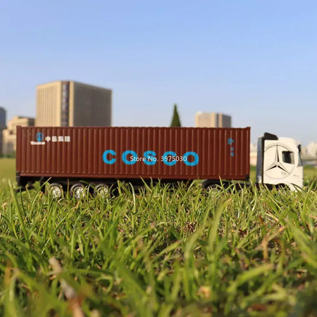 1:50 caminhão contêiner carros de brinquedo modelo fundido pneus de borracha veículo puxar para trás luz música carro em miniatura meninos presentes do festival