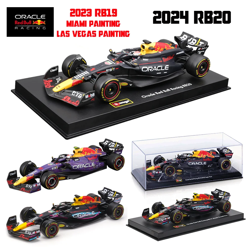 Bburago 1:43 2024 RB20 F1 Red Bull Racing TAG Heuer 2023 RB19 Miami # 1 Verstappen # 11 Brinquedo modelo fundido para carro em liga Perez