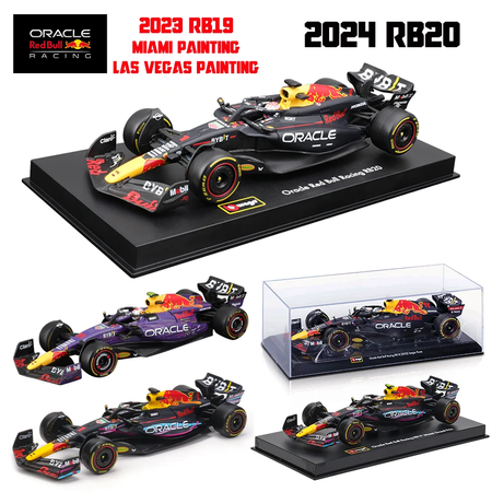 Bburago 1:43 2024 RB20 F1 Red Bull Racing TAG Heuer 2023 RB19 Miami # 1 Verstappen # 11 Brinquedo modelo fundido para carro em liga Perez