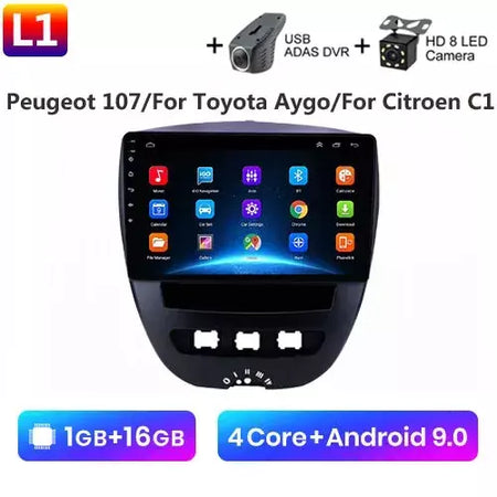 Android 10 2 din reprodutor multimídia do carro para peugeot 107 toyota aygo citroen c1 2005-2014 unidade principal estéreo navegação gps bt wifi
