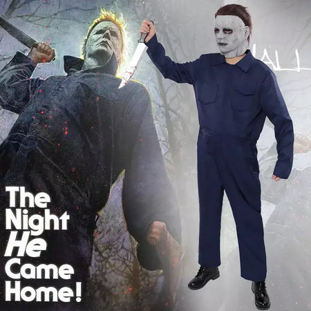 Michael Myers fantasia cosplay para homens e mulheres, roupas anime, assassino sangrento, macacão, máscara de horror, festa de Halloween