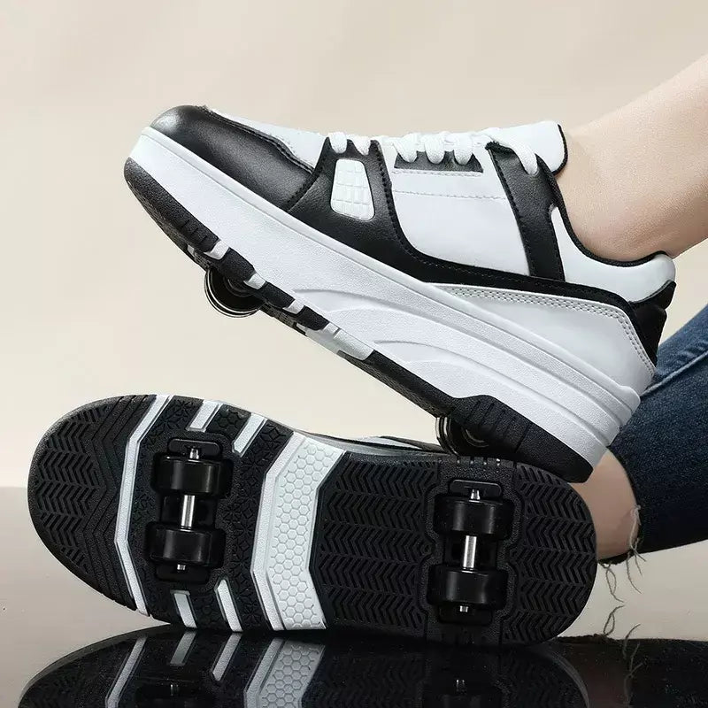 Sapatos de rolo de quatro rodas meninos meninas sapatos de caminhada casuais esportes ao ar livre slide e psiquiatra estudantes da escola polias sapatos tênis