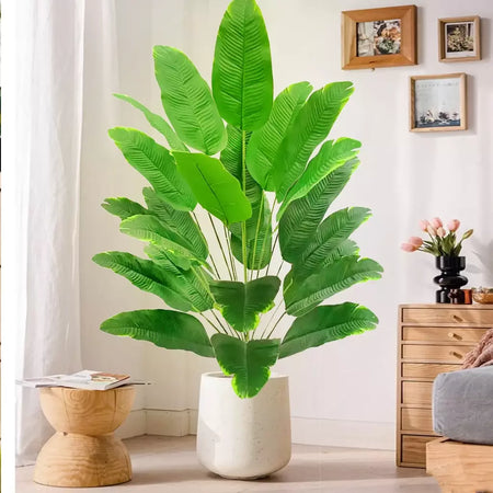Palmeira tropical artificial 60-90-120cm(47,2 pol.) folhas de planta de banana falsa toque real planta de plástico strelitzia para jardim doméstico