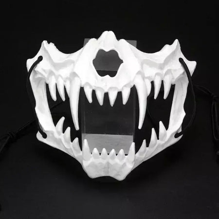 Festa crânio máscara dentes longos demônio esqueleto meia máscara facial lobo dragão tigre houjuu nue máscara cosplay traje de halloween adereços