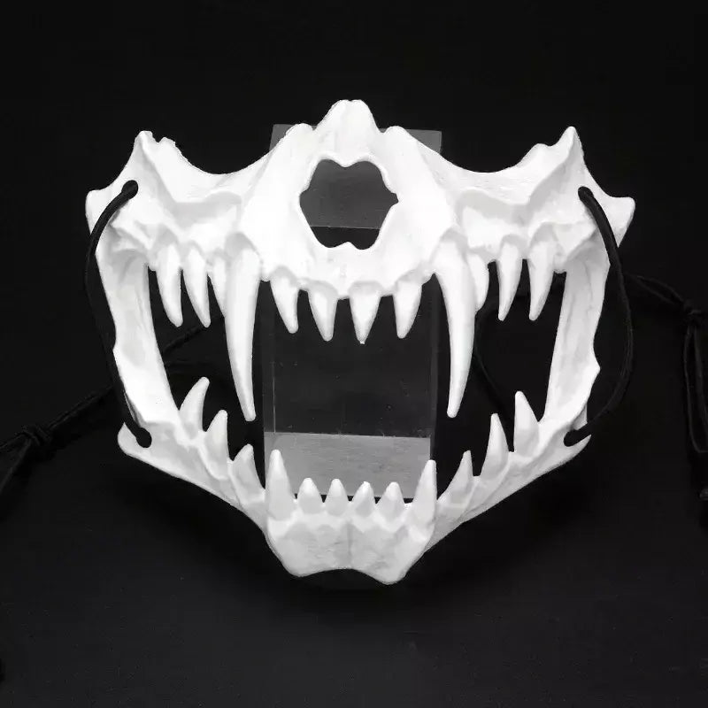 Festa crânio máscara dentes longos demônio esqueleto meia máscara facial lobo dragão tigre houjuu nue máscara cosplay traje de halloween adereços