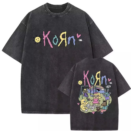 Camisetas com estampa de esqueleto masculinas, banda de rock vintage lavada, Korn caindo longe de mim, camiseta gótica, camiseta masculina extragrande, moda