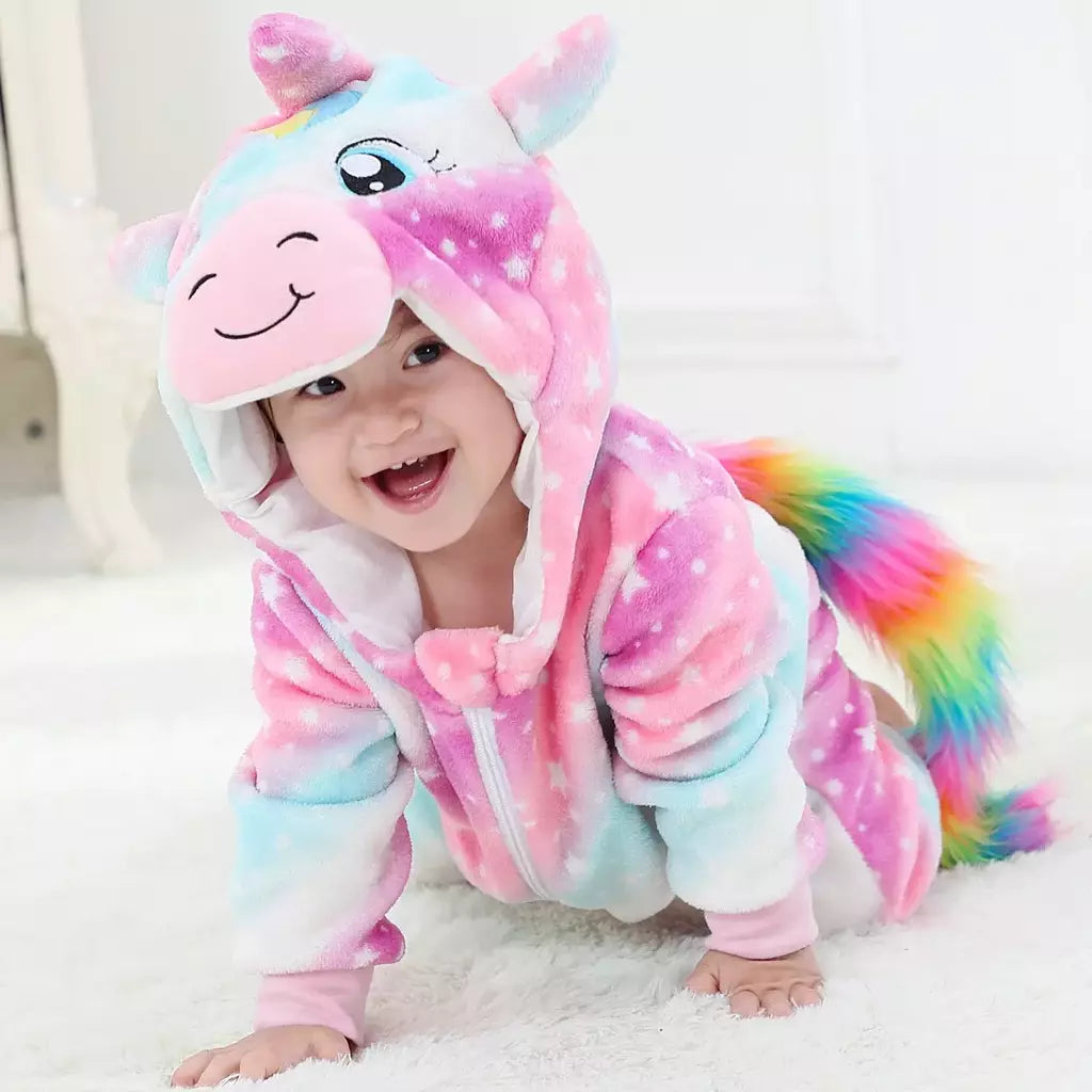Macacão de flanela para bebés, Macacão Kigurumi, Macaco, Unicórnio, Vaca, Leão, Animal Cosplay, Pijama para 1 a 4 anos Crianças, Meninos, Inverno