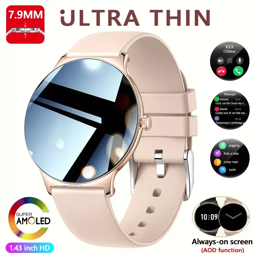 Para huawei novo ultra fino amoled relógio inteligente tela feminina sempre exibir tempo freqüência cardíaca bt chamando high-end moda smartwatch