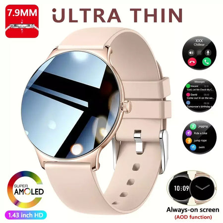 Para huawei novo ultra fino amoled relógio inteligente tela feminina sempre exibir tempo freqüência cardíaca bt chamando high-end moda smartwatch
