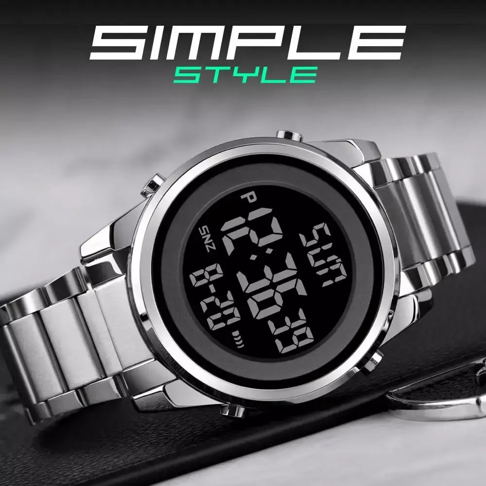 Skmei relógio de pulso masculino luxuoso, à prova d'água, aço inoxidável, eletrônico, esportivo, digital, 1611
