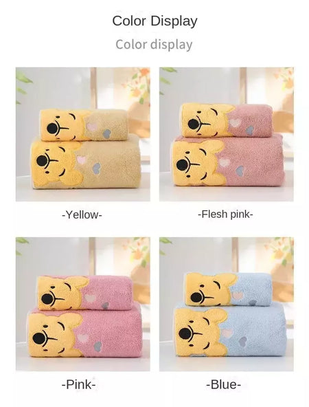 Winnie Bear Bath Towel Set para Crianças, Macio e Absorvente, Coral Velvet, Home Wash, Desenhos animados