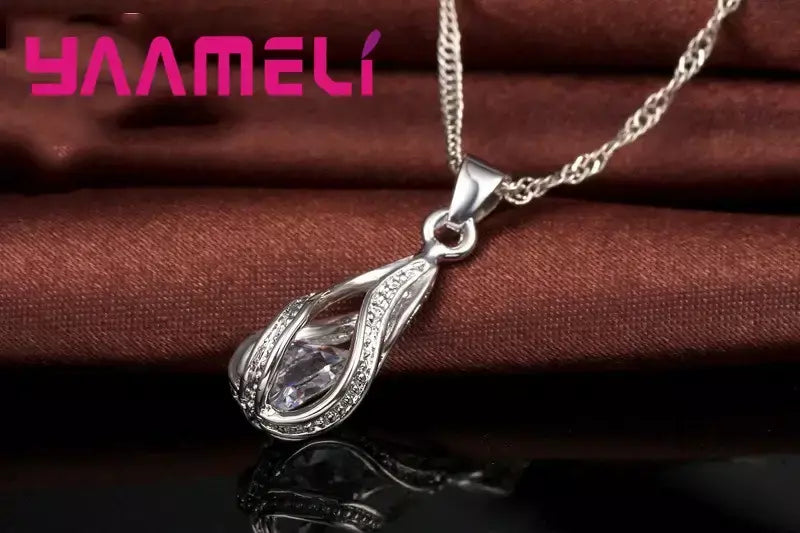 Gota de água quente cz 925 prata esterlina banhado conjunto de jóias para mulheres pingente colar brincos de argola festa de casamento ketey anel