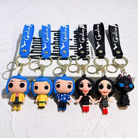 Criativo dos desenhos animados filme de ação coraline figura boneca modelo bonito boneca pvc chaveiro ornamento chaveiro pingente crianças presentes