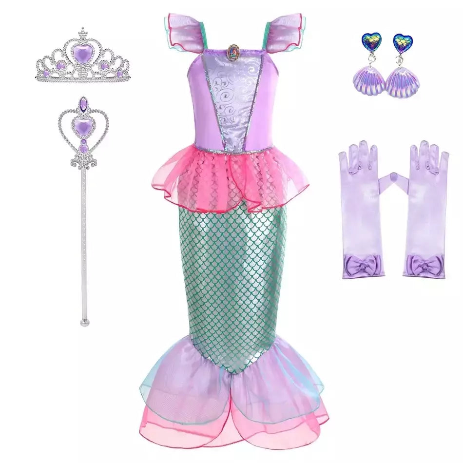 Sereia vestido de festa de aniversário verão menina sereia traje carnaval anime cosplay outfits 2-10 anos crianças fantasia disfarce vestido de baile