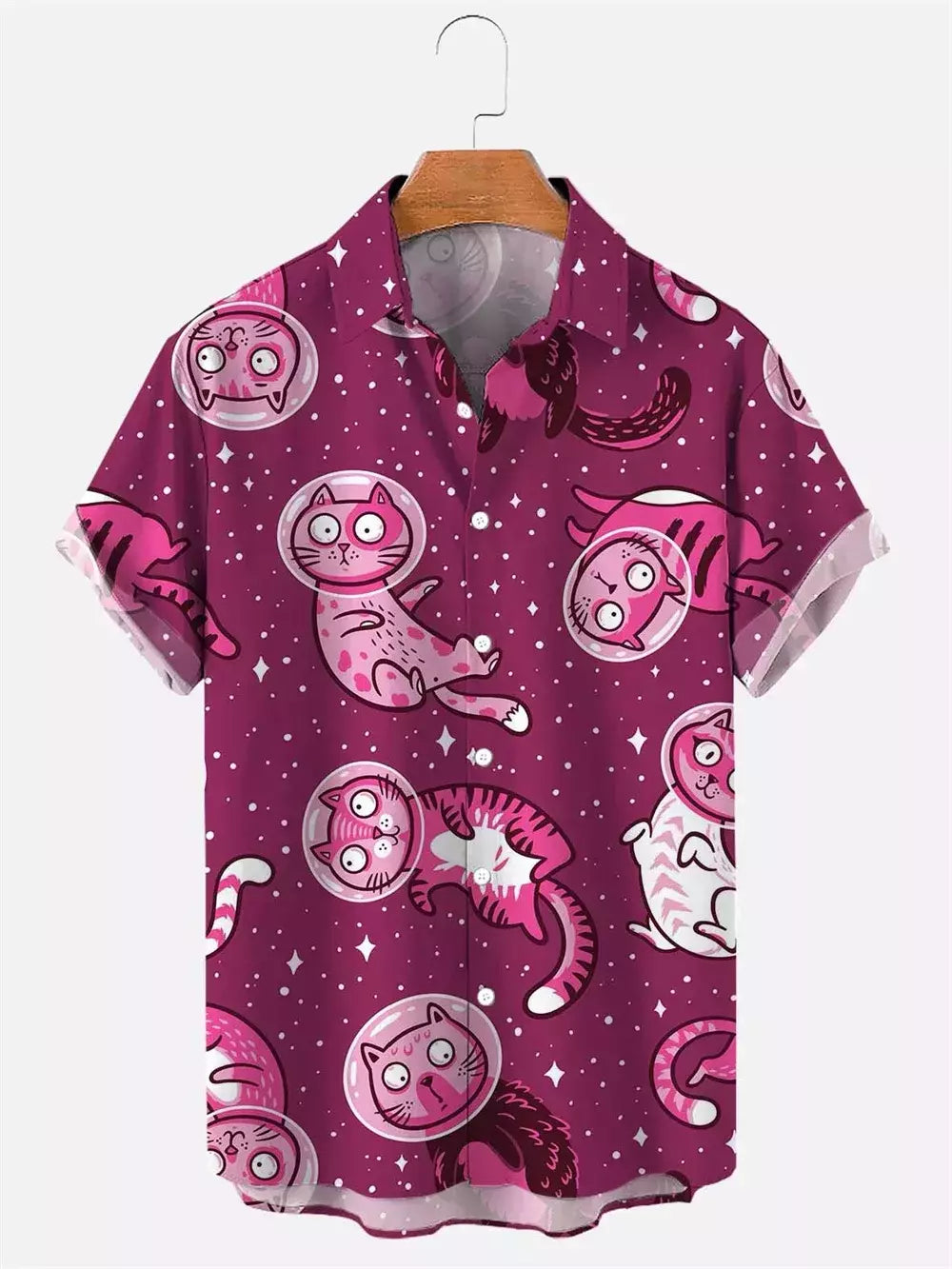 Camisa havaiana dos desenhos animados de anime masculino, Tops de manga curta, roupas casuais masculinas, rua, animais, gatos, retrô, 3D Tees, verão