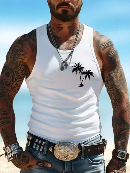 Camisola regata havaiana masculina, camiseta sem mangas, festa na praia, fitness ao ar livre, estampa 3D palmeira, verão, novo, 2022