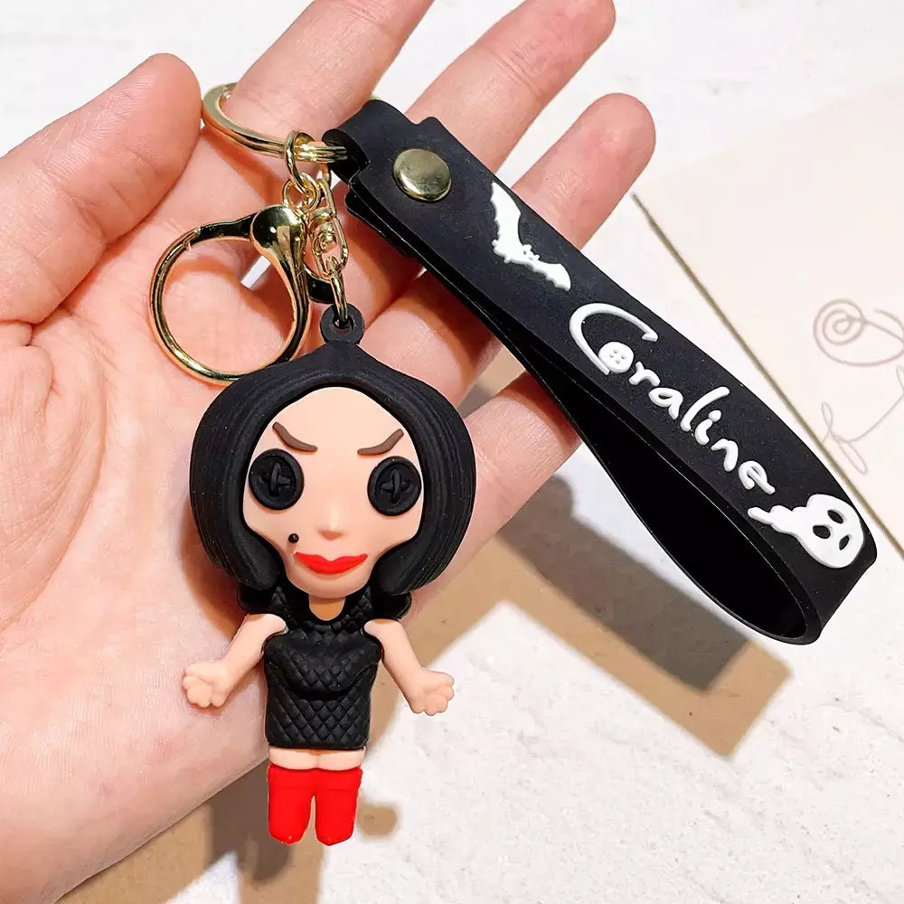 Criativo dos desenhos animados filme de ação coraline figura boneca modelo bonito boneca pvc chaveiro ornamento chaveiro pingente crianças presentes