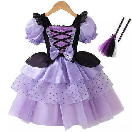 Vestido de menina de halloween vampiro vestido fofo para meninas crianças vestido de princesa roxo roupas legais lolita fantasia de festa de carnaval