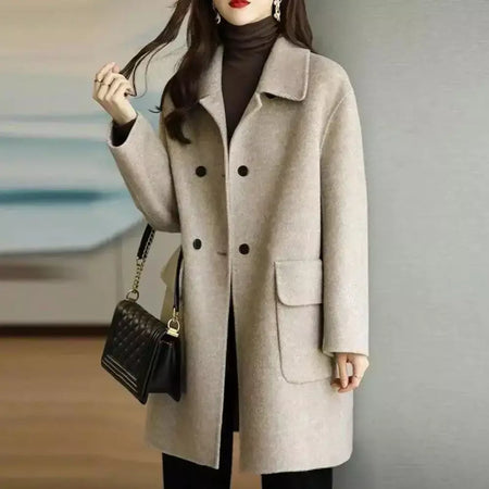 Casaco de lã feminino trespassado lapela gola de comprimento médio lã trench coat ultra-grosso moda manter quente inverno outwear casaco