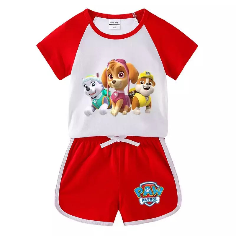 Boys Paw Patrol T-shirt manga curta Top e Shorts Set, bebê meninos roupas, roupas dos desenhos animados, terno verão, novo conjunto infantil, 2022, 2pcs