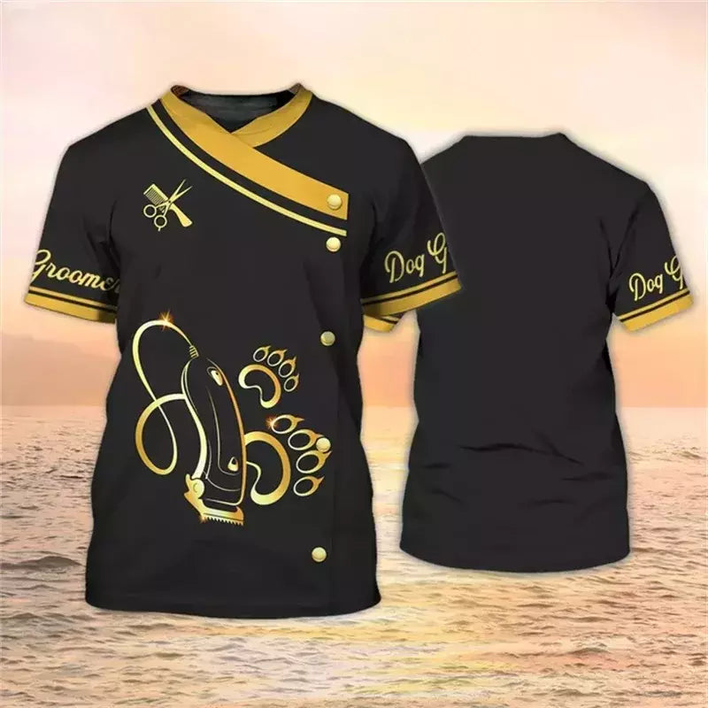 Dog Groomer's T-shirts para homens e mulheres, Pet Grooming Uniformes, Tops roupas, canino, veterinário, cabeleireiros, trabalho canino, 2024